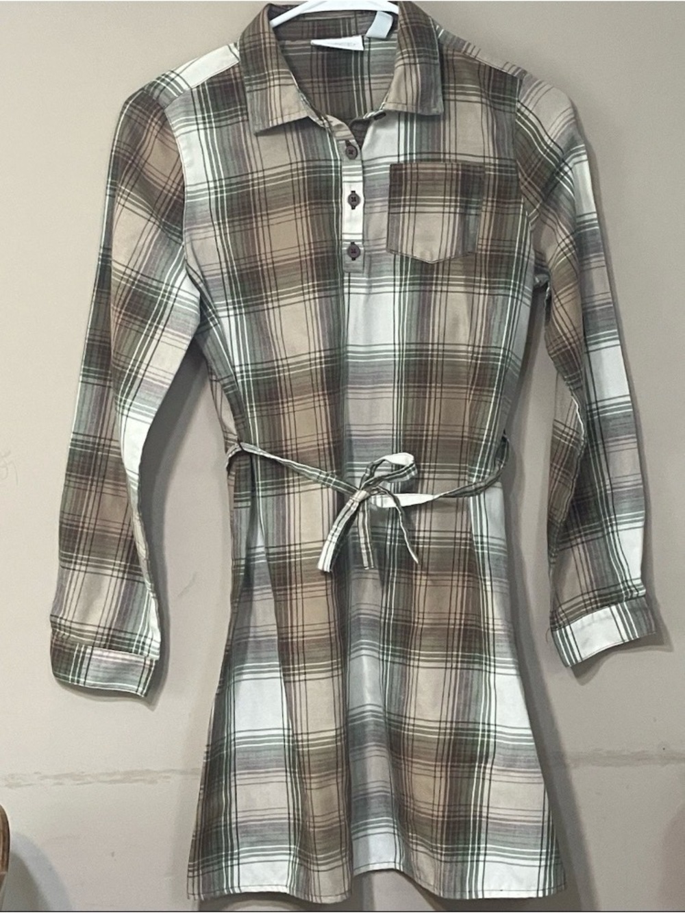 The Children's Place Brown Cream Plaid Long-Sleeve Shirt Dress